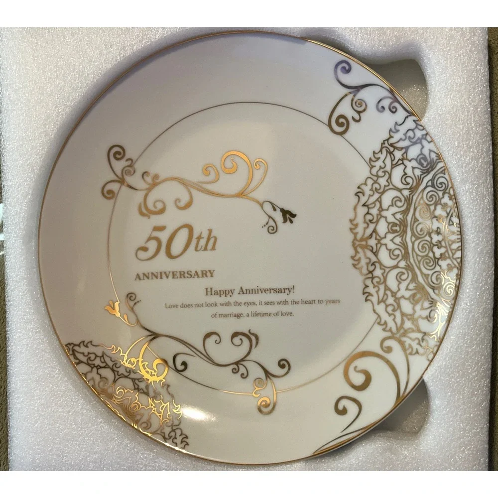 50th Anniversary Beautiful‎ Plate With Wood Stand New